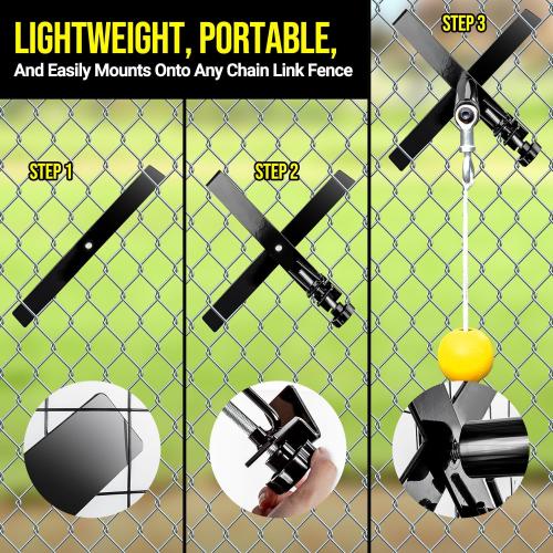 Portable Baseball Swing Trainer with The Tethered Ball,Premium Hitting/Batting Trainer System for Baseball and Softball,Easy Setup On Fence Hitting Trainer,Swing Trainer with Auto Reset