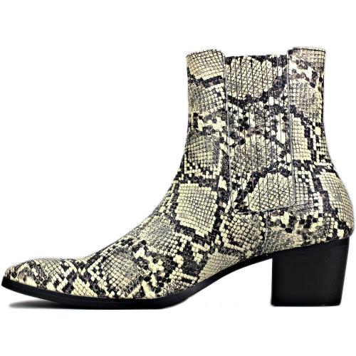 OSSTONE Men Size 12 Chelsea Ankle Boots Leather Snake Print Chukka Boots Heel Retro Dress Boots JY039-US