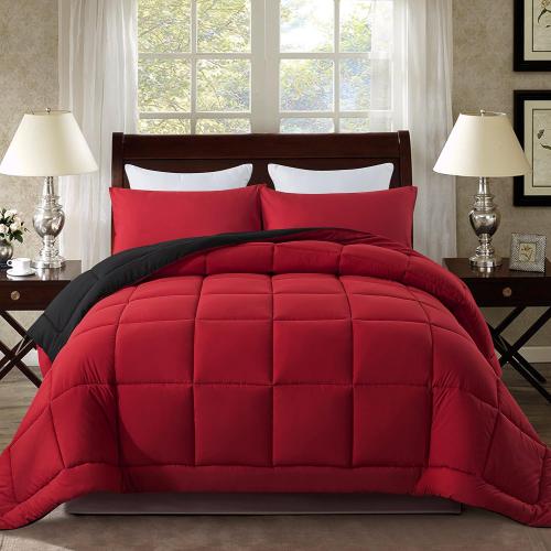 Twin Comforter Set -All Season Bedding Comforters Sets with 1 Pillow Case -2 Pieces Bed Set Down Alternative Comforter Set -Red/Black Twin Bedding Sets