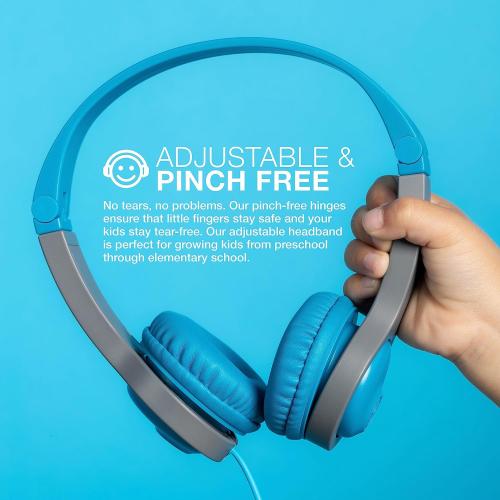 JLab JBuddies Folding Kids Wired Headphones Gen 2, Blue/Grey, Toddler Headphones, Noise Isolation, Kids Safe, Volume Limiting, for Children Ages 2