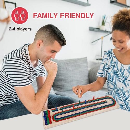 GOTHINK Folding Cribbage Board Game Set, Classic Wooden Cribbage Boards Game for Family Fun, 9 Multi-Colored Pegs, 3 Tracks, Red Green Blue Pegs for 2-3 Players
