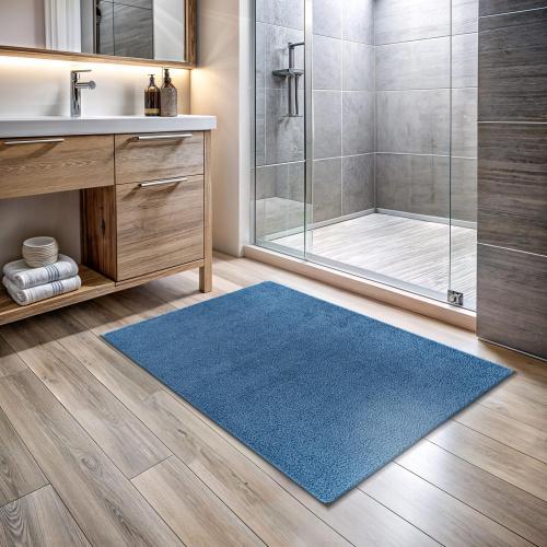 Area Rug large Blue Door Mat Washable Indoor Rug Ultra Plus Thick Pile Solid Non Slip Easy to Clean Non Shedding Indoor for Living Room Bedroom Kitchen Dining Room or Hallway (Blue)