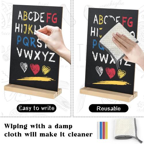 1 Pack Chalkboard 5.1x7.9 inch Small Chalkboard Sign with Wood Base Double-Sided Message Boards Menu Chalk Board Stand for Kitchen Wedding Bar Restaurant