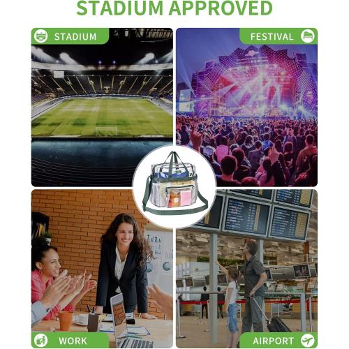 Color Clear with Light Green straps MAY TREE Clear Bag for Stadium Events 12×6×12 Clear Tote Lunch Bag with Reinforced Straps for Work and Sporting Events, Green