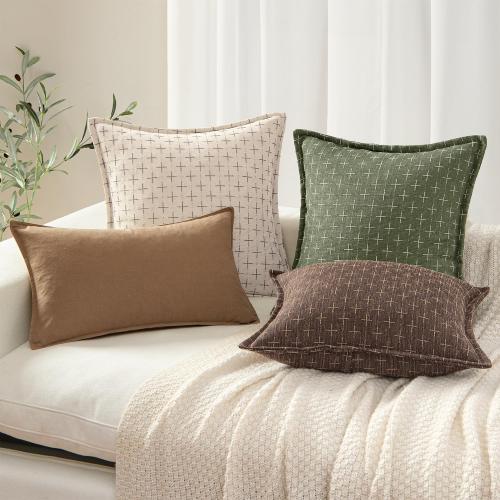 MIULEE Decorative Burlap Euro Sham Linen Throw Pillows Covers for Bed 24x24 Inch Beige Vintage Pillow Covers Outdoor Modern Farmhouse Pillowcase Woven Textured Cushion Cases Couch Sofa Livingroom