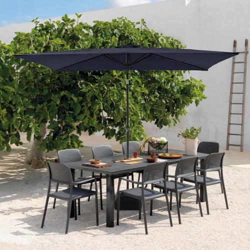medium Rectangular Patio Umbrella with Base, Outdoor Table Market Tilt Umbrella with Stand