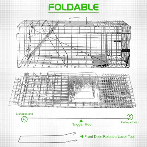 SZHLUX 32 Live Animal Cage Trap, Heavy Duty Folding Raccoon Traps, Humane Cat Trap for Stray Cats, Raccoons, Squirrel, Skunk, Mole, Groundhog, Armadillo, Rabbit, Catch and Release