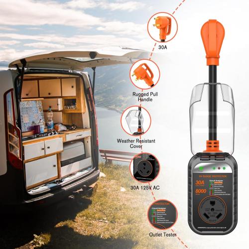 GEARGO RV Surge Protectors 30 Amp RV Circuit Analyzer, Protection, RV Adapter Plug for Camper(Orange)