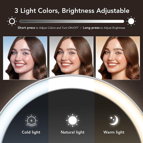 LitBear Travel Makeup Mirror with Lights, Rechargeable Double-Sided 10X/1X Magnifying Mirror, Portable Lighted Beauty Mirrors, 3 Color Lighting, Dimmable Touch Screen, Tabletop Handhold Hanging (Blue)