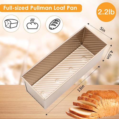 Bronze 2-pack 2.2lb Gold Pullman Loaf Pan with Lid, Premium Non-Stick Coating Bread Pan, PFTE and PFOA-Free, Safe and Healthy Baking for Homemade Bread with Family-sized Recipes