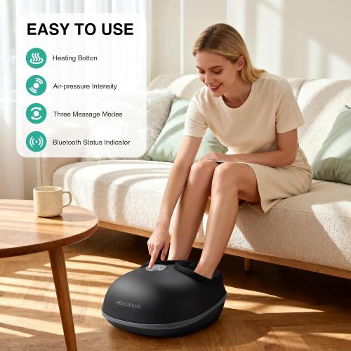 Medcursor Foot Massager with Heat - 2026 Upgraded Shiatsu Deep Kneading Machine, Multi Air Compression Intensity, Smart APP Mobile Remote Control, Feet Massage for Home and Office Use