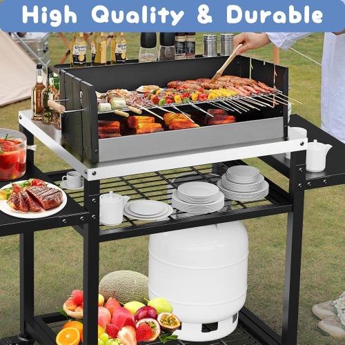 42 x 20 Three-Shelf Grill Cart, Outdoor Grill Table with Pizza Oven & BBQ Grill Stand