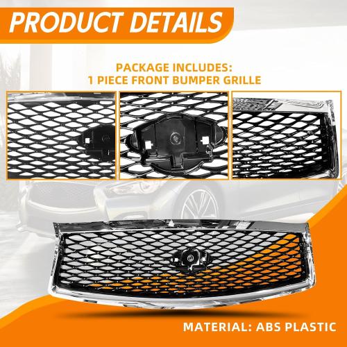 Front Cover Upper Bumper Chrome Grille Fit 2014-2017 for Infiniti Q50 Gloss Front Mesh Air Intake Assembly Replacement Shroud