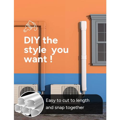 4'' 18.0 Ft Mini Split Line Set Cover Kit for Minisplit Ductless Linset Air Conditioners and Heat Pumps, Central AC Decorative Upgraded UV-Proof Strong & Durability PVC Pipe