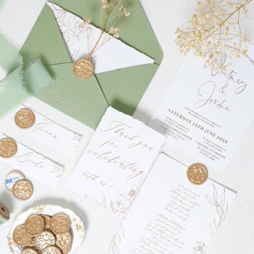 UNIQOOO Wax Seal Stickers - 3D Magnolia Wedding Invitation Envelope Botanical Seal Stickers, 50 Pcs Self- Adhesive Light Gold Stickers, Perfect for Invitation, Christmas, Gift Wrapping, Party