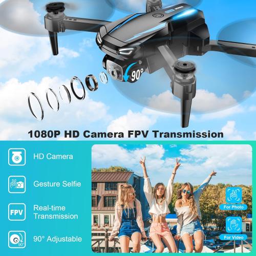 Drone with Camera, 1080P HD FPV Foldable Drone for Kids Adults beginners, Remote Control Quadcopter with Stable Hover, Gestures Selfie, Waypoint Fly, 3D Flips, One Key Start, 2 Batteries