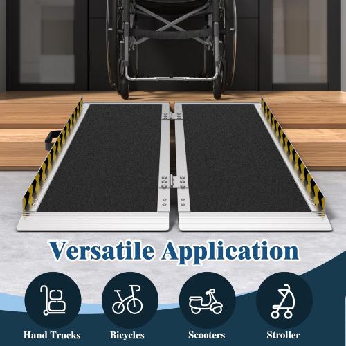 Portable Wheelchair Ramp 4FT, Non-Slip Aluminum Folding Handicap Ramp for Home Steps, 600LBS Capacity Threshold Ramp for Doorways, Stairs, Scooters