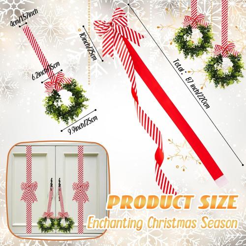 Yinkin 16 Pcs Christmas Door Cabinet Bows with Wreaths Set 10 Large Cabinet Bows 6 Mini Hanging Garlands Front Christmas Door Decorations Xmas Hanging Ornaments for Party Supplies (Red and White)