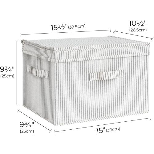 StorageWorks Fabric Storage Bins with Lid, Decorative Storage Boxes for Shelves, Stackable Closet Organizer Basket with Handles, Large, Stripes, 2-Pack