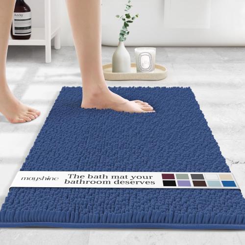 MAYSHINE Plush Shaggy Chenille Bath Mat | Extra Soft, Super Absorbent, Non-Slip Bathroom Rug | Fluffy Microfiber, Area Rug Sets for Bathroom Floor, Kitchen, Living Room | 39x24 | Dark Blue