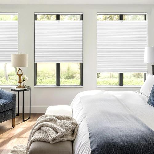 Lazblinds Upgraded Magnetic Top Down Bottom Up (TDBU) Honeycomb Blinds, No Drill No Tools Easy Install Cordless Cellular Shades for Windows 33.5 W x 64 H, White - Blackout