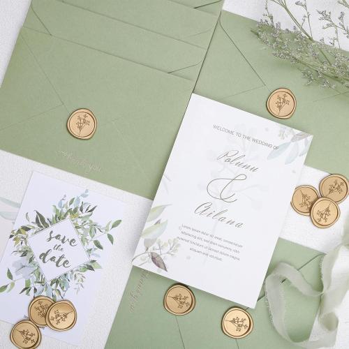 UNIQOOO Wax Seal Stickers - Baby‘s Breath Wedding Invitation Envelope Seal Stickers, Botanical 50 Pcs Self- Adhesive Antique Gold Stickers, Perfect for Invitation, Gift Wrapping, Crafts (Light Gold)