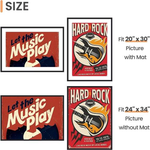 upsimples 24x34 Poster Frame, Display Pictures 20x30 with Mat or 24 x 34 Without, Wall Hanging Picture Frames, Black, 1 Pack