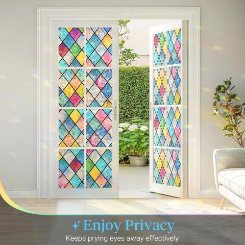 Haton Stained Glass Window Film, Rainbow Window Privacy Film, Decorative for Home Door 17.5 x 78.7