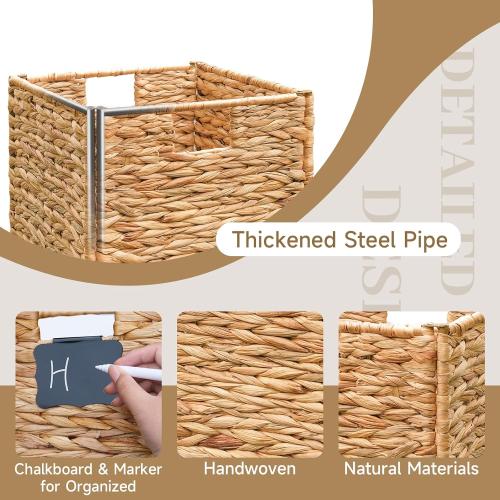 10.5x10.5x10.5 Water Hyacinth Storage Cube, Wicker Baskets for Shelves, Woven Square Basket for Living Room (6 Packs 10.5x10.5in)