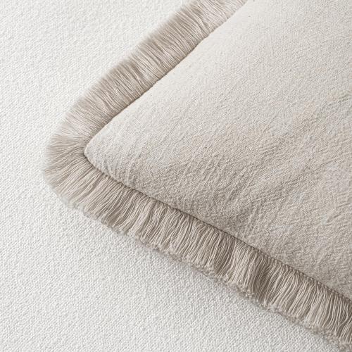 MIULEE Decorative Throw Pillow Covers Neutral Linen Fringe Throw Pillows Euro Shams Set of 2 Natural Beige Boho Farmhouse Cushion Covers for Couch Sofa Bed Living Room Spring Home Decor 28x28 Inch