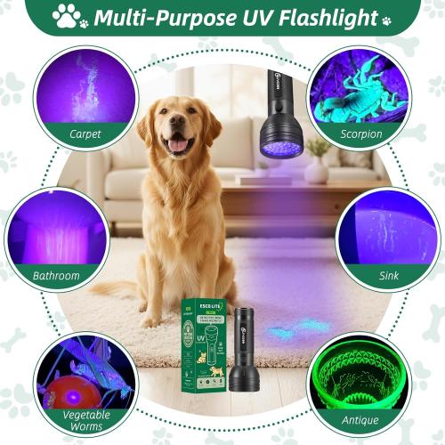 ESCO LITE UV Flashlight Black Light, 51 LED 395 nM Ultraviolet Blacklight Detector for Dog Urine, Pet Stains and Bed Bug