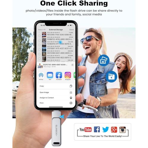 MFi Certified 128GB Photo Stick for iPhone Flash Drive,USB Memory Stick Thumb Drives High Speed USB Stick External Storage Compatible for iPhone/iPad/Android/PC