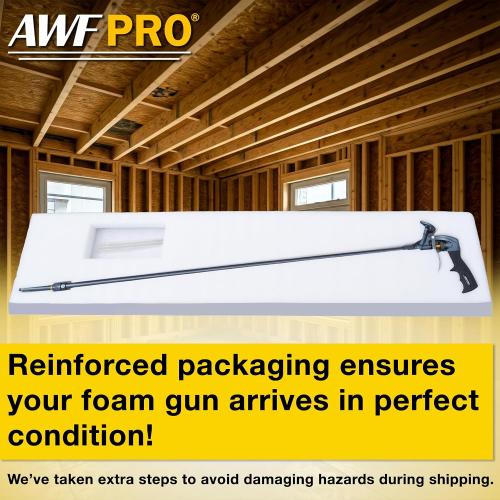 AWF PRO Spray Foam Gun 40 Long Nozzle, High Precision, Adjustable Flow Control, Adjustable Swivel Tip, Contractor-Grade Pro Applicator for Insulating Foam Sealant