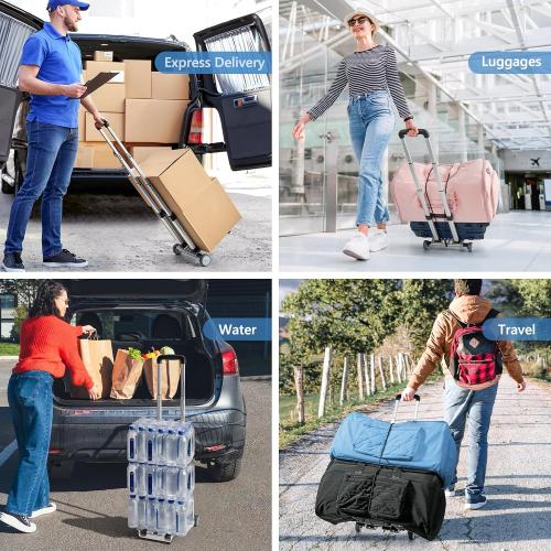 KEDSUM Mini Luggage Cart with Wheels Foldable, Lightweight Trolley Cart with Wheels, Expandable Baseplate Foding Hand Truck, 120 LBS Portable Dolly for Airport, Travel and Moving, 100% Aluminum