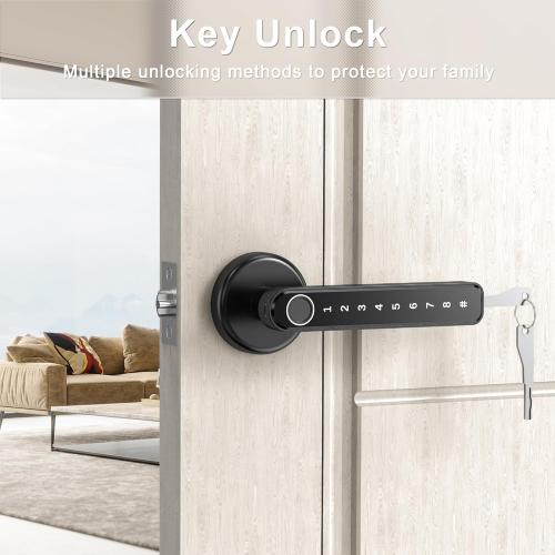 IRONZON Fingerprint Door Handle for Bedrooms - 191F 3-in-1 Fingerprint Door Lock with Keypad, Fingerprint Door Knob for Bedroom with Key, Keyless Entry Door Handle - Black