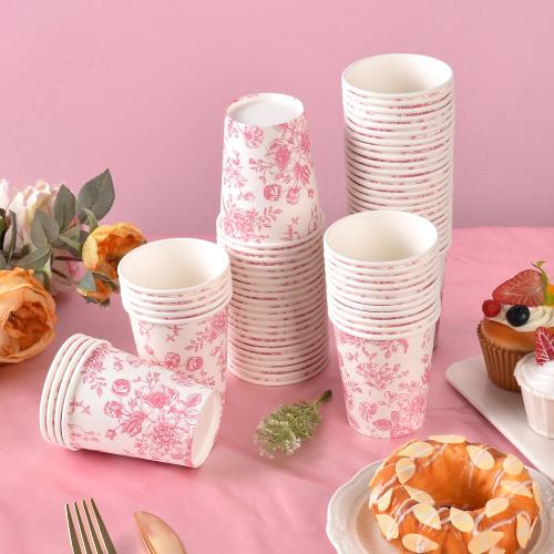 COLOR GREEN ❗❗100Pcs Pink Floral Disposable Party Paper Cups 9oz