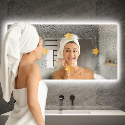 BYECOLD 48”x24” Smart Bathroom Mirror Wi-Fi Enabled Weather Display, Anti-Fog LED Light Vanity Mirror Backlit Frameless Lighted Touch Sensor Makeup for Wall - Horizontally Hang Only