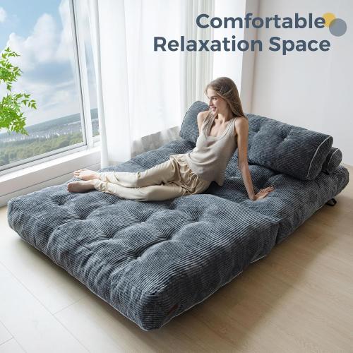 MAXYOYO Folding Sofa Bed, Convertible Chair with Pilow Foldable Couch with Back Support, Portable Fold Out Chair Bed Comfy Floor Sofa Lounge for Living Room Bedroom, Dark Grey, Double