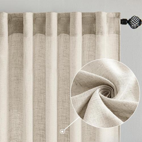 MIULEE Cream Linen Curtains 84 Inch Length 2 Panels for Bedroom Living Room, Soft Linen Textured Window Drapes Semi Sheer Light Filtering Back Tab Rod Pocket Farmhouse Modern Burlap Look Decor