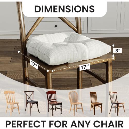 Klear Vu Gripper Overstuffed Universal Non-Slip Dining Chair Cushions for Kitchen Decor or Office Use, U-Shaped Skid-Proof Seat Pad, 17x17 Inches, 2 Count (Pack of 1), Chenille Cream