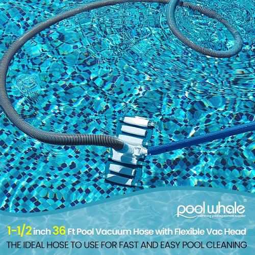 1-1/2 In x 36-Feet Swimming Pool Hose and Vacuum Head with Wheels | Weighted Pool Vac Head, Flexible Swivel Cuff Pool Vacuum Hose, Pool Suction Cleaning Kit for Above Ground and Inground Pools