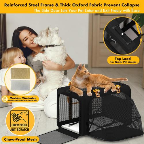 PAWZIDEA Expandable Pet Carrier with Wheels, 18x11x11 TSA Airline Approved Cat Carrier for 2 Cats Under Seat, Soft-Sided Dog Carrier for Small Dogs Rolling Travel Bag w/Telescopic Handle, ID Card