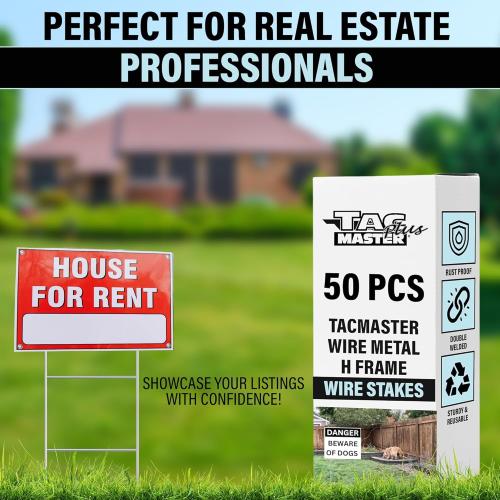 Tacmaster Wire Metal Yard and Sign H Stakes – Durable Blank Lawn Sign Posts for 4mm Corrugated Panels, Real Estate Signs, Waterproof and Wind Resistant, Ideal for Outdoor Use, 30x10 – 50 Pack