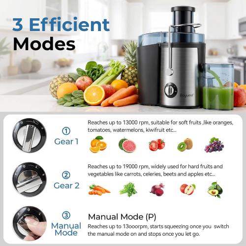 Juicer Machine, 800W Centrifugal Juicer for Whole Fruits and Vegetables,3 Inch Wide Feed Chute, Easy to Clean, Silver