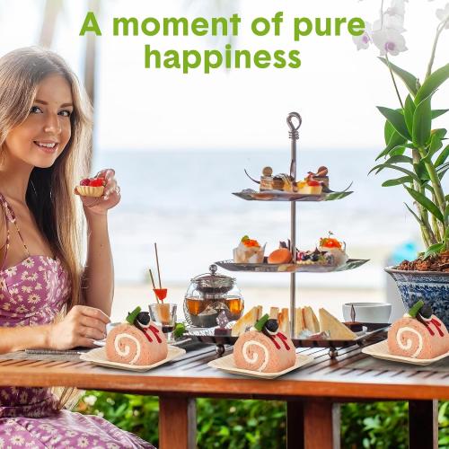 100 Pieces Palm Leaf Square Bamboo Plates Disposable Wood Dinnerware Set Leaf Plates for Weddings Catering Events Birthday Summer Party