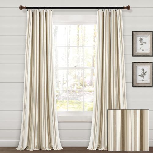 Lush Decor Farmhouse Stripe Yarn Dyed Eco-Friendly Recycled Cotton Window Curtain Panel Pair, 42 W x 95 L, Neutral - Classic Modern Rustic Charm - Eco Friendly Cotton Fabric