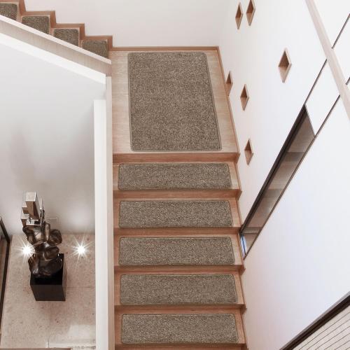 PURE ERA Carpet Stair Treads Tape Free Non Slip Indoor Stair Carpet Stair Protectors Pet-Friendly Non-Slip Skid Resistant Washable Reusable 8 x 30(14 Pieces,Camel Brown)