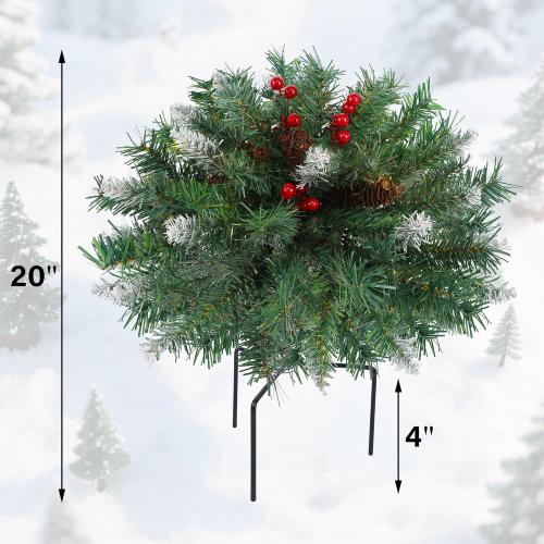 DR.DUDU 15 Inch Outdoor Christmas Decorations Urn Filler for Front Porch- Lighted Christmas Pot Fillers with Stake, Xmas Pine Trees with Timer for Outside Home Décor
