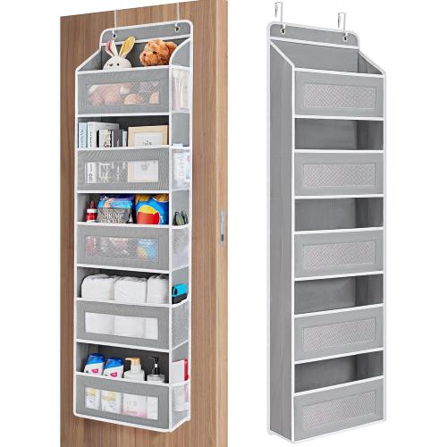 JARLINK Over The Door Organizer Storage, 5 Shelf Hanging Door Organizer with 5 Large Capacity Pockets, Anti Tilt 44 lb Load Behind Door Storage for Bedroom, Bathroom, Pantry, Nursery, (Grey)