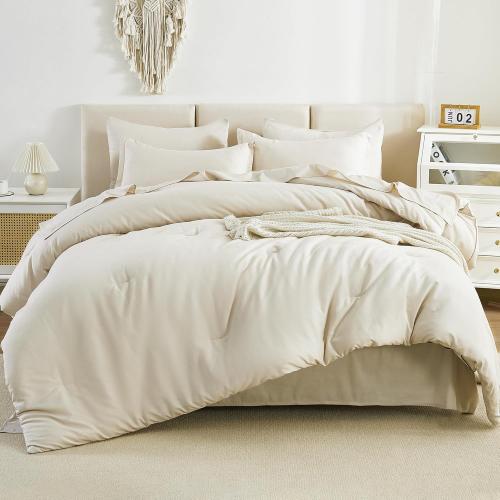 Cream-colored queen-size bed comforter